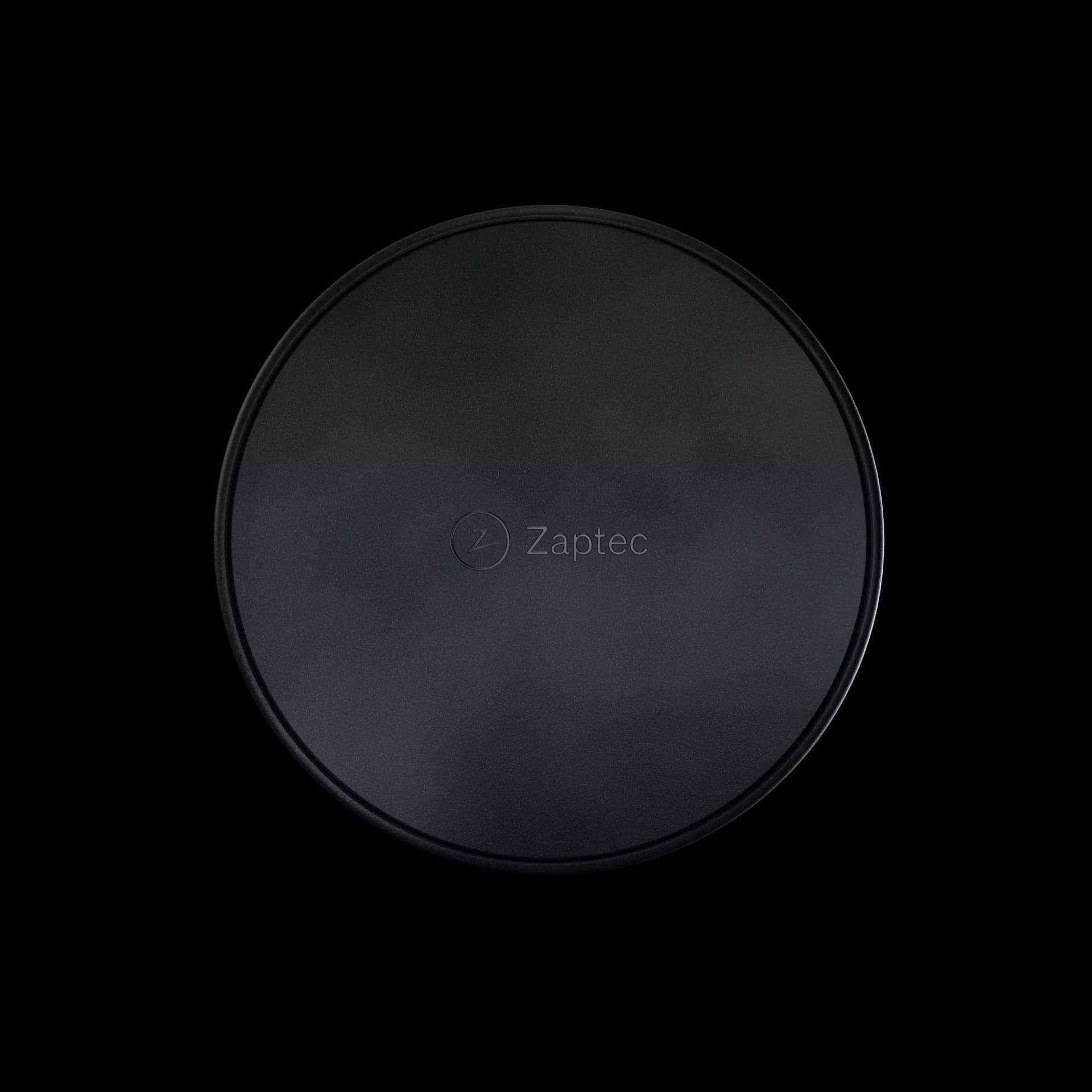 Sort rund kabelholder, med Zaptec logo i midten.