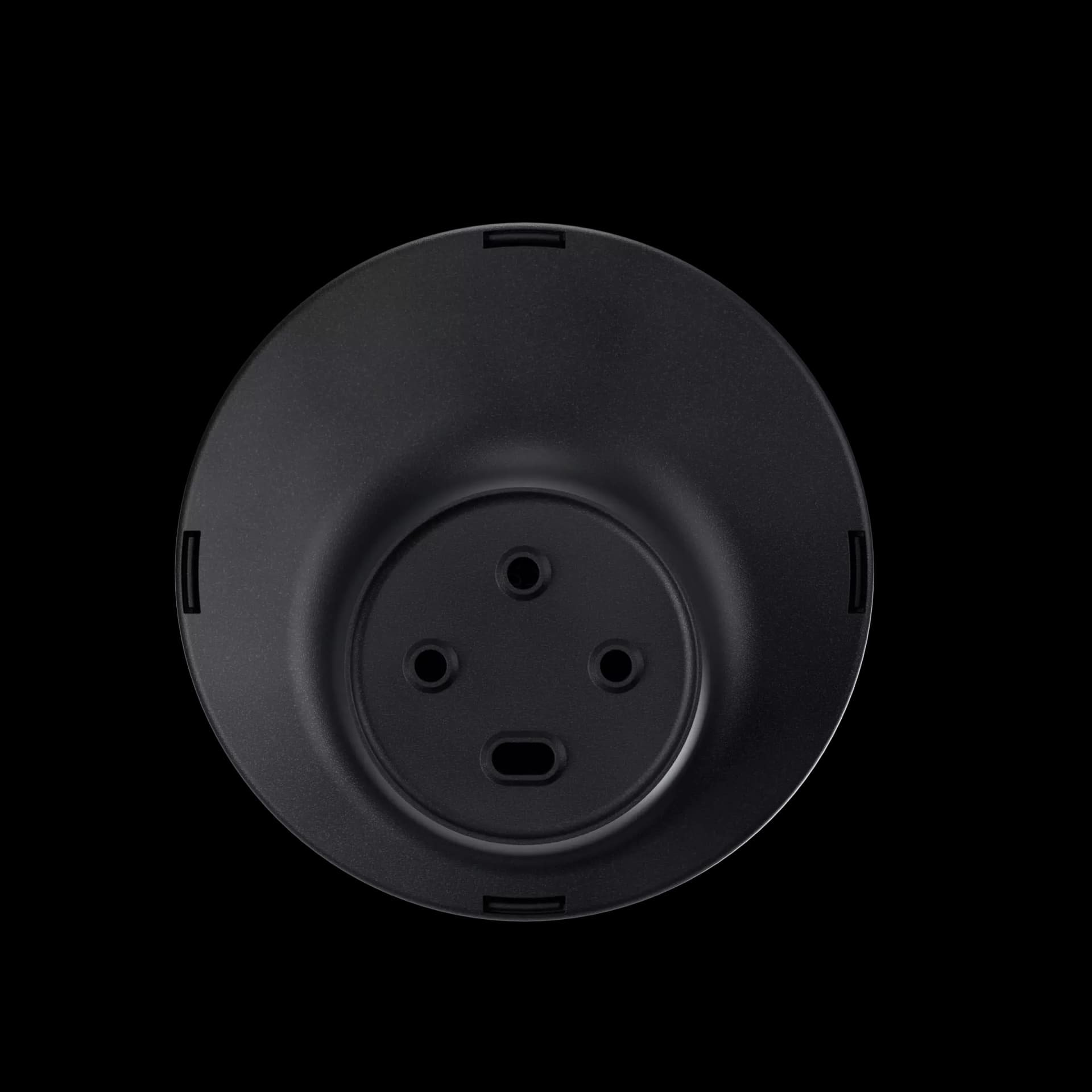 Sort rund kabelholder, med Zaptec logo i midten. Bilde tatt av baksiden.