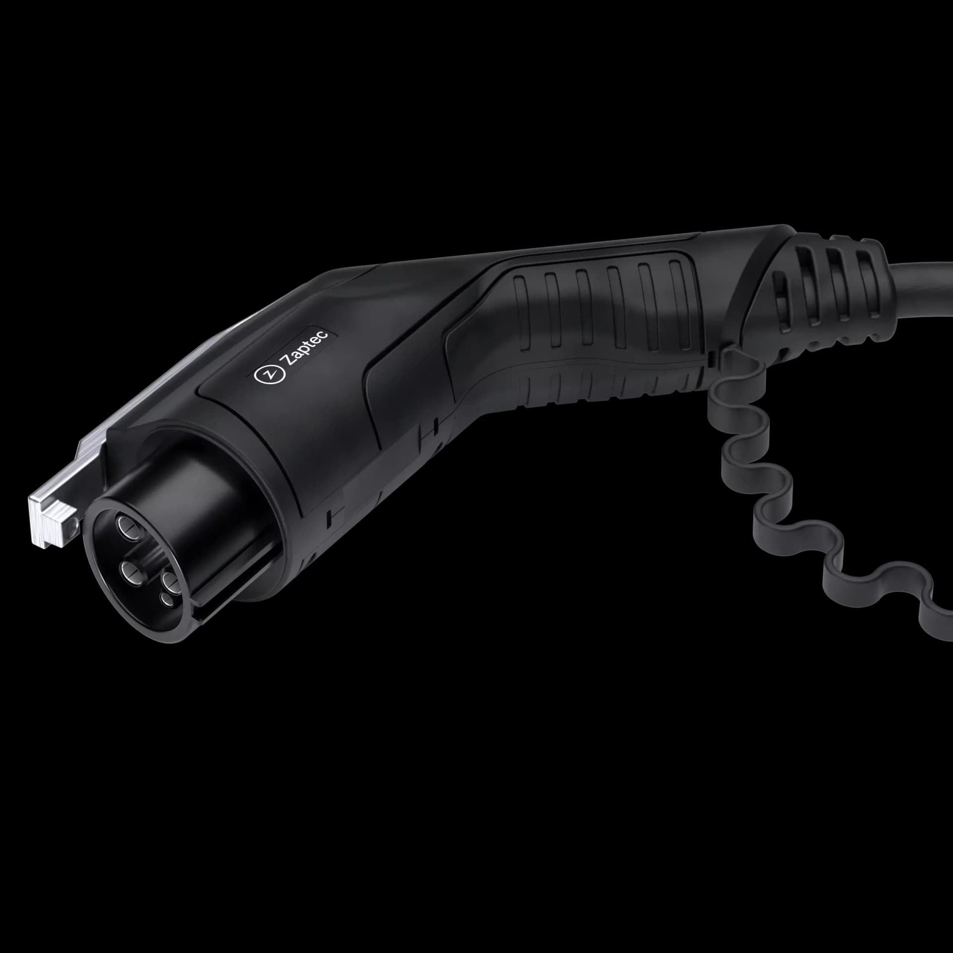 handtaget på en svart laddkabel från Zaptec med typ ett uttag