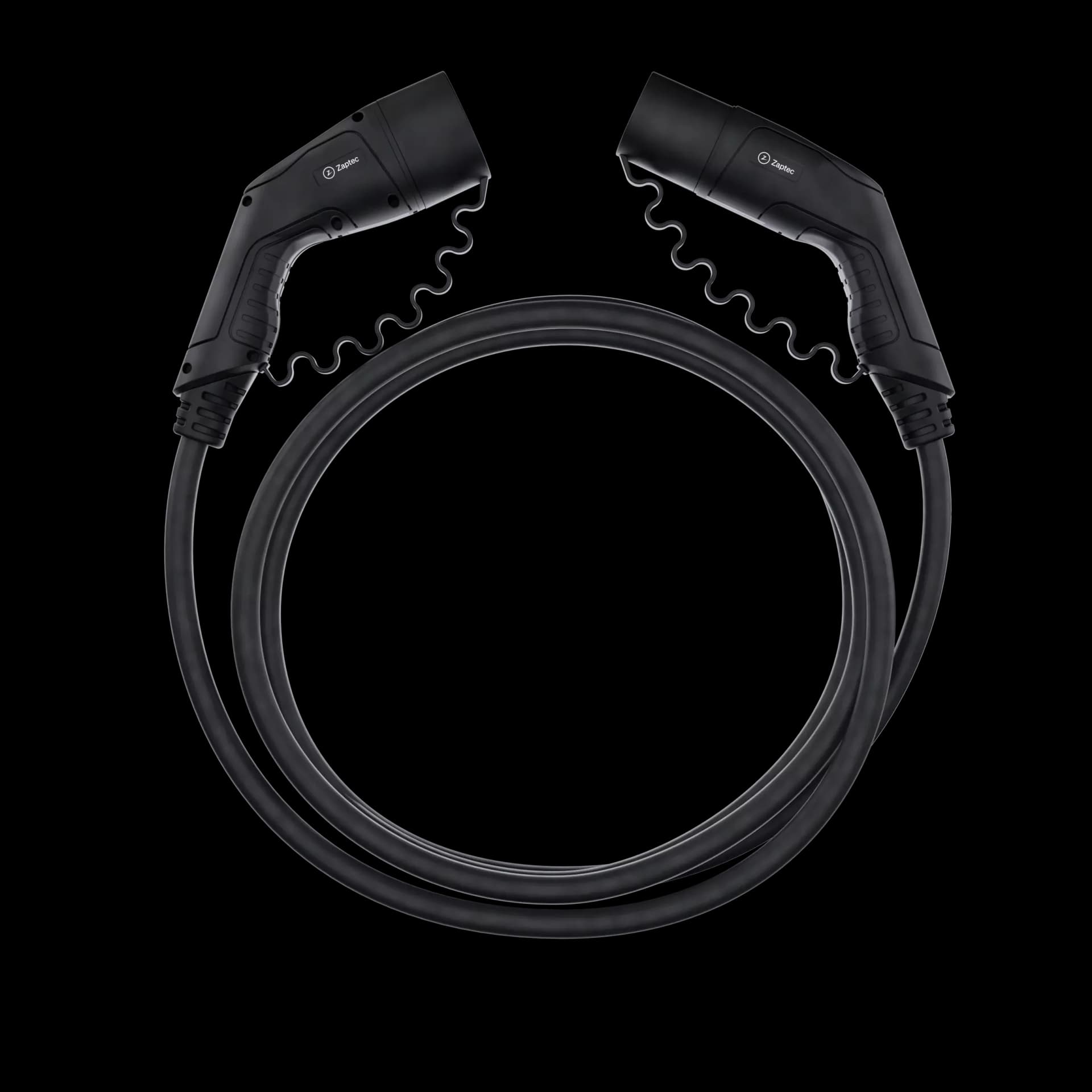 2 stk surret ladekabel med Type 2-kontakter, standard for elbillading i Europa.