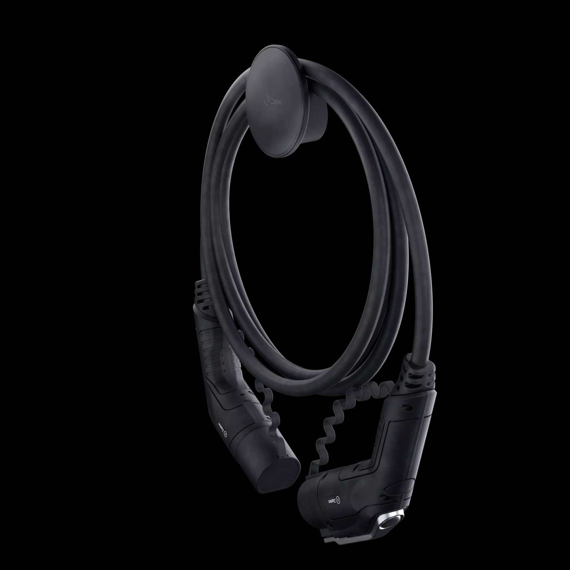 Sort rund kabelholder som holder en surret type 2 kabel.