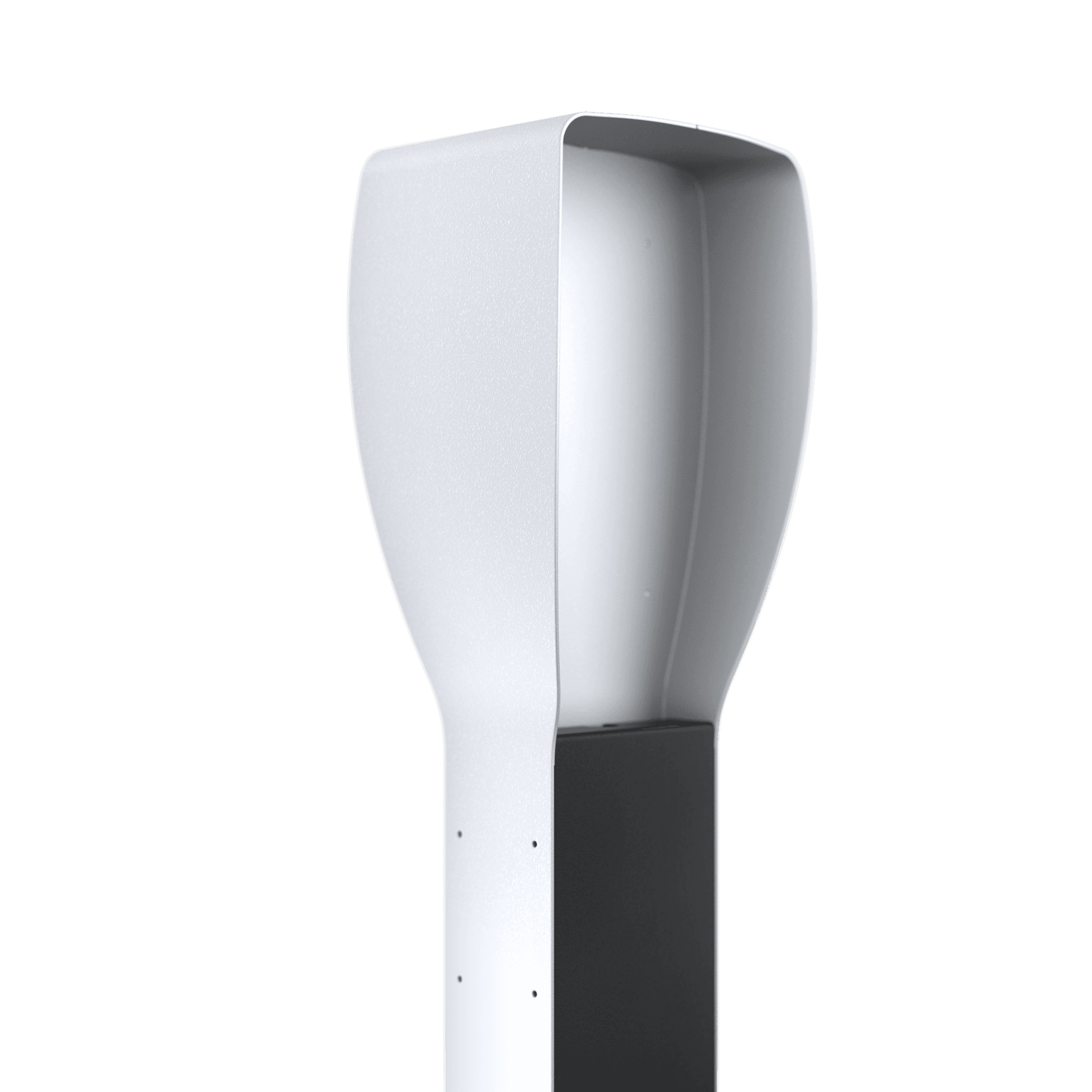 Nærbilde av dobbel ladestolpe til Zaptec Pro med en matt, grå finish.